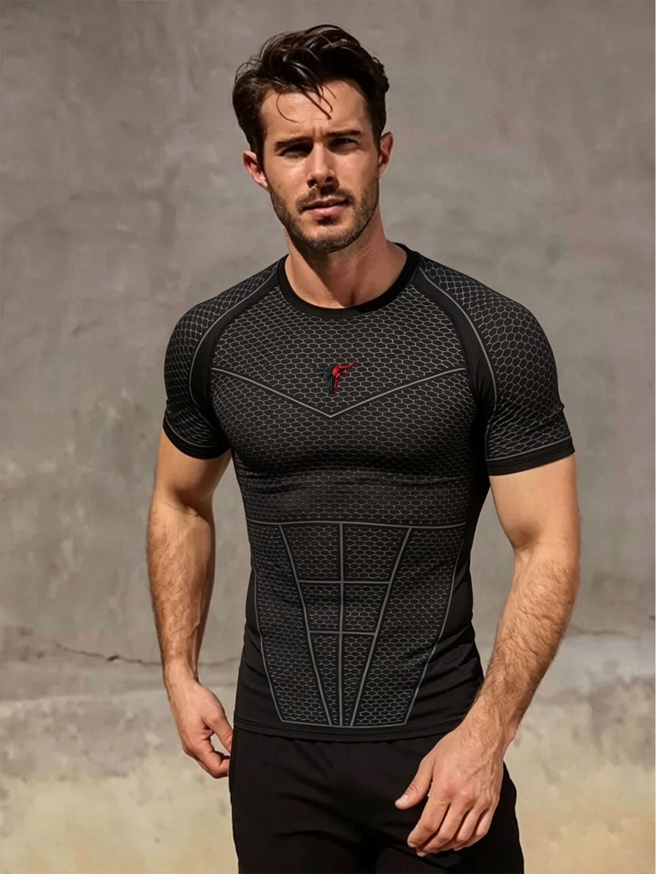Outdoor Sport.Hub - قميص ضاغط مطبوع للرجال من جيم