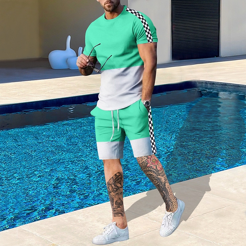 طقم رجالي من قطعتين بنمط ملون، - مراجعة Outdoor Sport Leisure وسعره