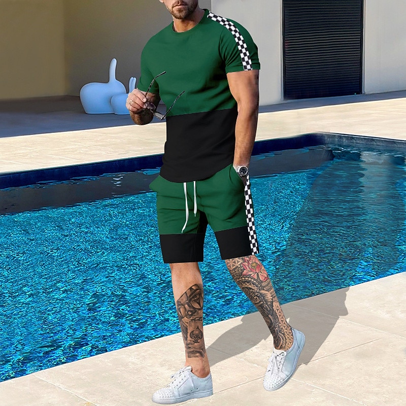 طقم رجالي من قطعتين بنمط ملون، - مراجعة Outdoor Sport Leisure وسعره